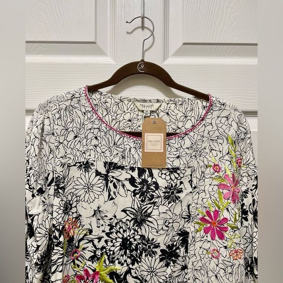 Tru Luxe Womens Embroidered Blouse Top Size M Floral Tie Sleeve Boxy White NWT - Picture 5 of 16